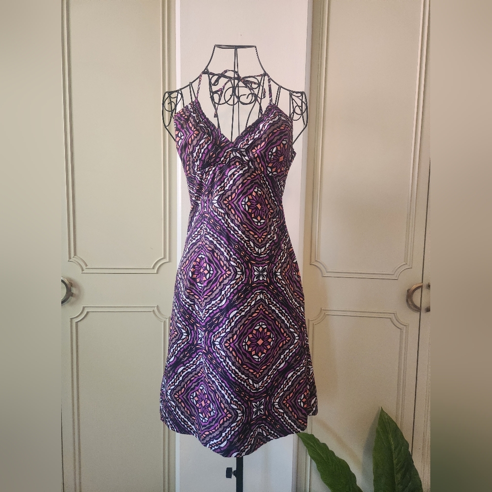 H&M Y2K Halter Style Purple Geometric Patterned Dress Size 6